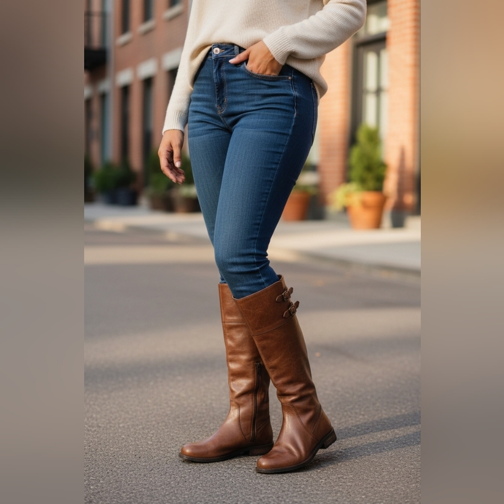 Vince Camuto Keaton Mocha Riding Boots Leather Heeled Western Boots Knee High